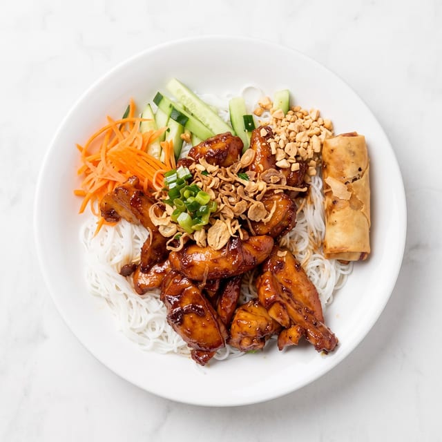 Rice Vermicelli with Charbroiled Chicken & Egg Rolls.