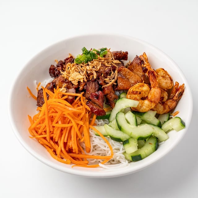 Rice Vermicelli with Charbroiled Shrimp & Pork Slices.