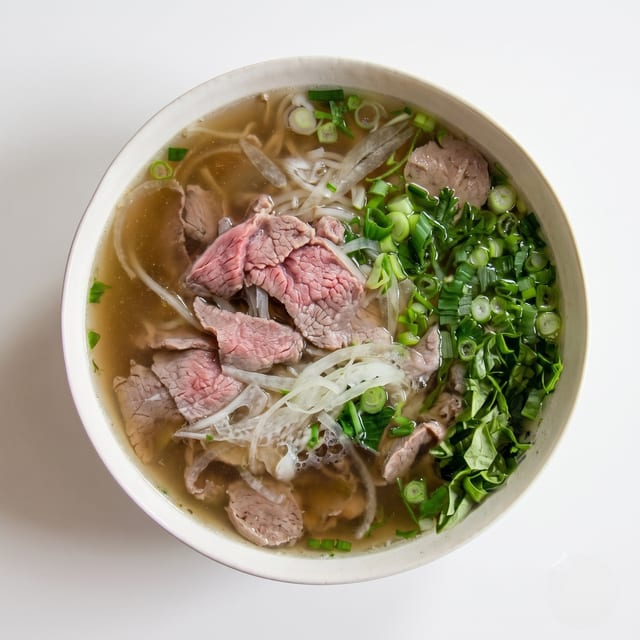 Noodle Soup with Eye Round Steak & Meatballs.